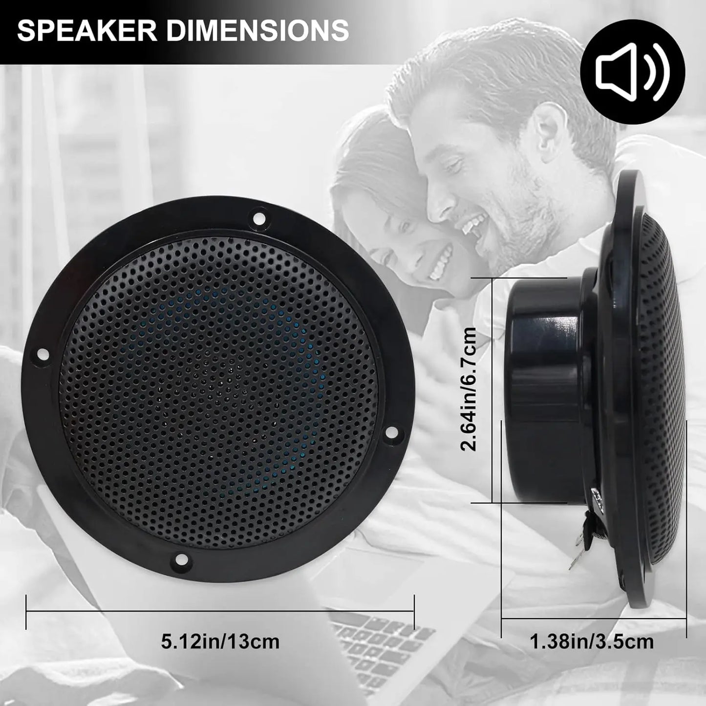 Herdio 4'' 320W Waterproof Marine Bluetooth Speakers 2 Way Flush Mount Ceiling Speakers For Bathroom Kitchen Home Theater Boat