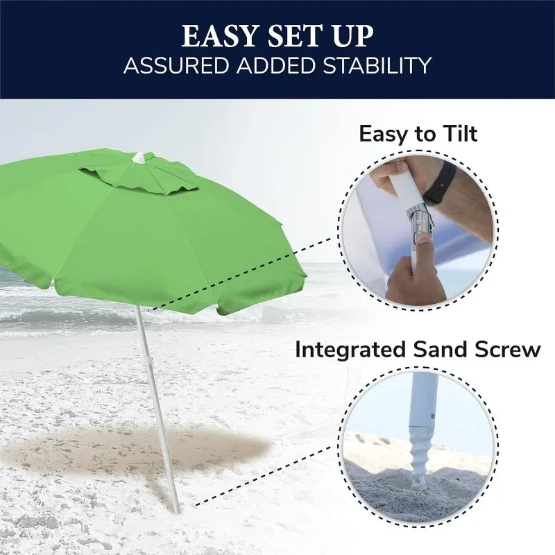 Beach Umbrella, Portable and Adjustable Tilt Sun Umbrella with UV Protection, Vented Canopy, Sand Screw Anchor