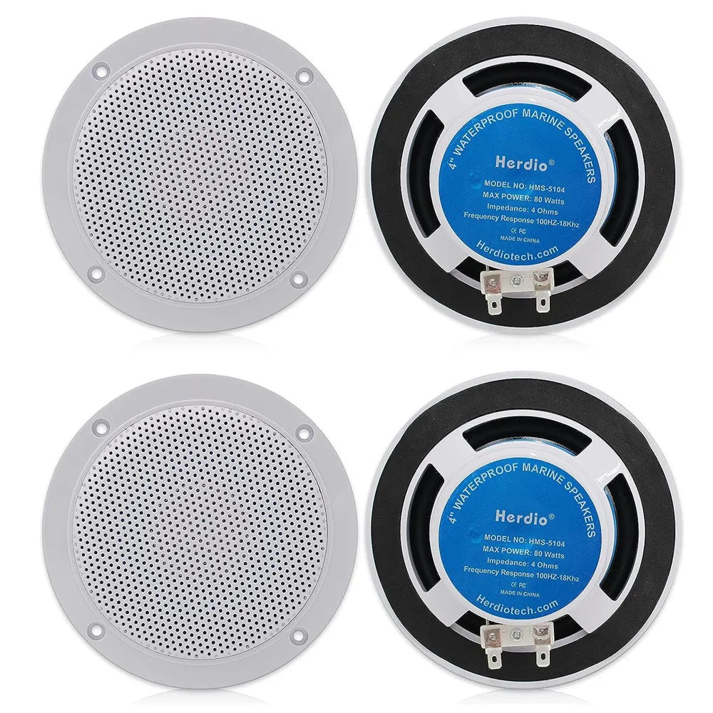 Herdio 4'' 320W Waterproof Marine Bluetooth Speakers 2 Way Flush Mount Ceiling Speakers For Bathroom Kitchen Home Theater Boat