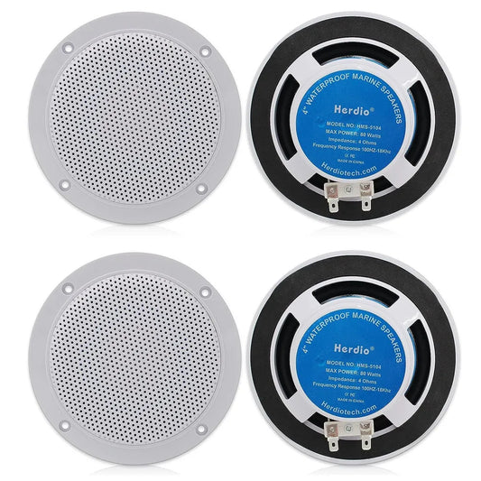 Herdio 4'' 320W Waterproof Marine Bluetooth Speakers 2 Way Flush Mount Ceiling Speakers For Bathroom Kitchen Home Theater Boat