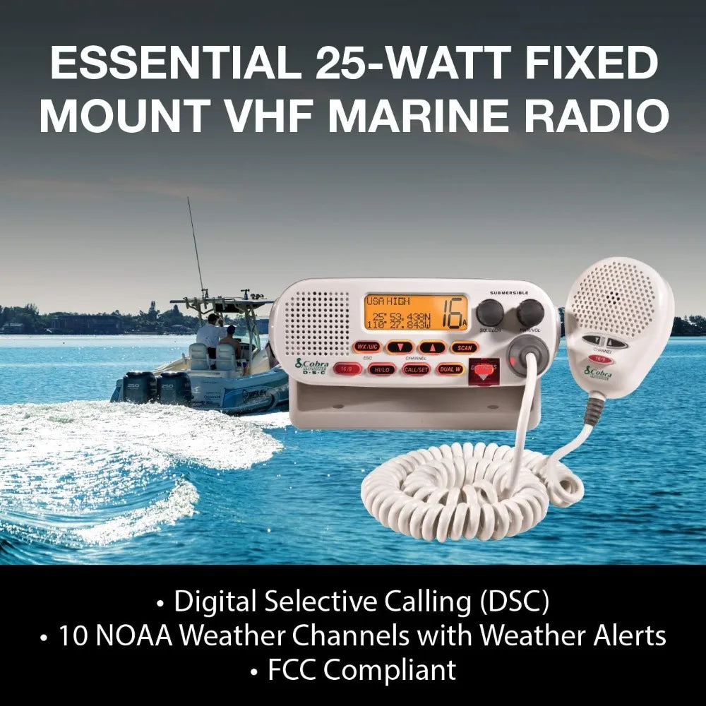 MR F45-D Fixed Mount VHF Marine Radio – 25 Watt VHF, Submersible, LCD Display, Noise Cancelling Microphone, NOAA