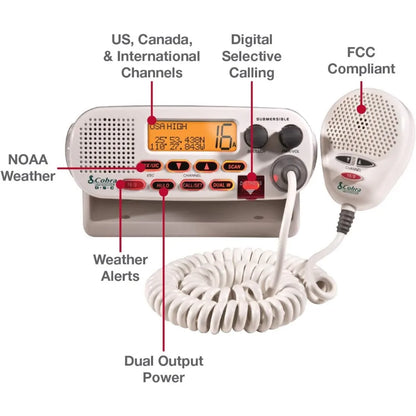 MR F45-D Fixed Mount VHF Marine Radio – 25 Watt VHF, Submersible, LCD Display, Noise Cancelling Microphone, NOAA